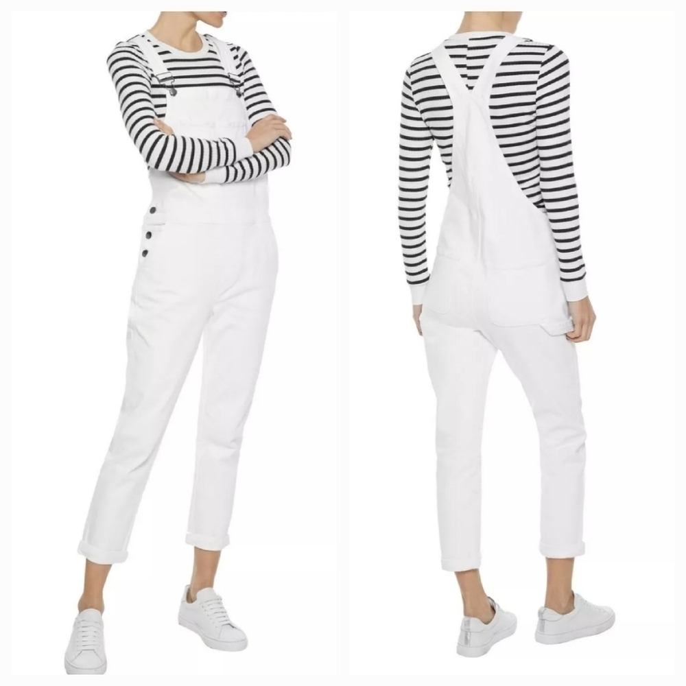 Frame Les Garcon White Denim Overalls Large